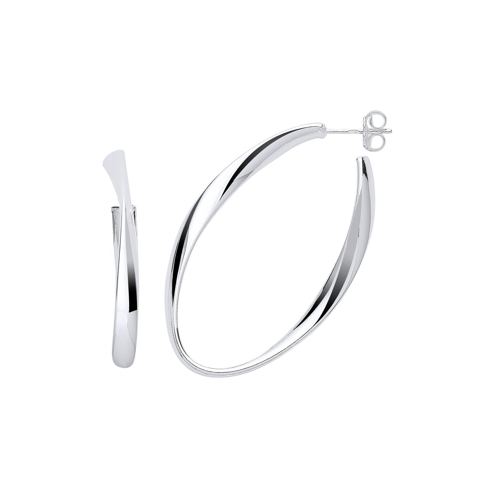 Silver Oval Twisted Large Hoop Earrings - Fine Ring - Certified Authentic - Swiss Made – Luxury Jewellery by Imperial